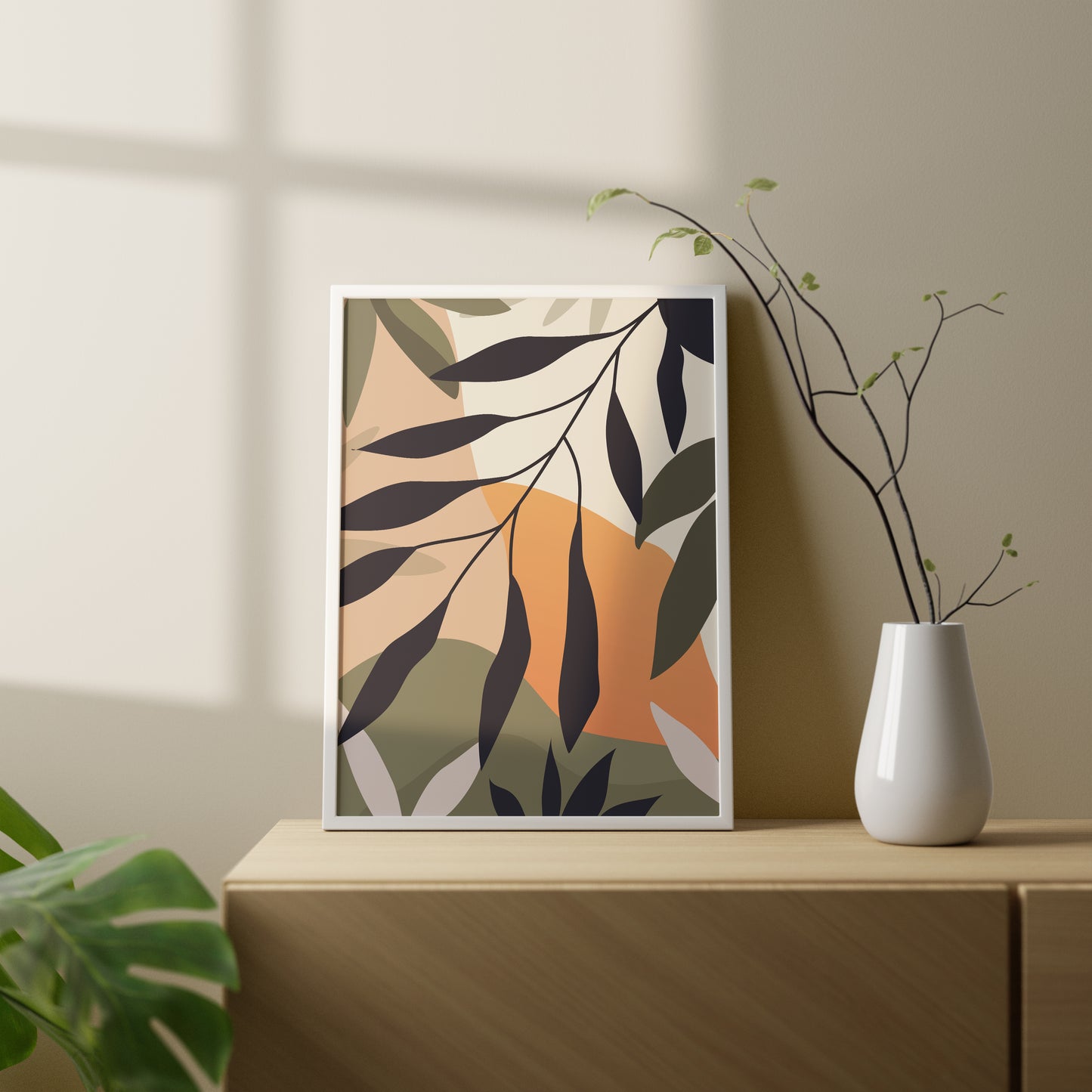 Set of 3 Green & Orange Botanical Wall Prints