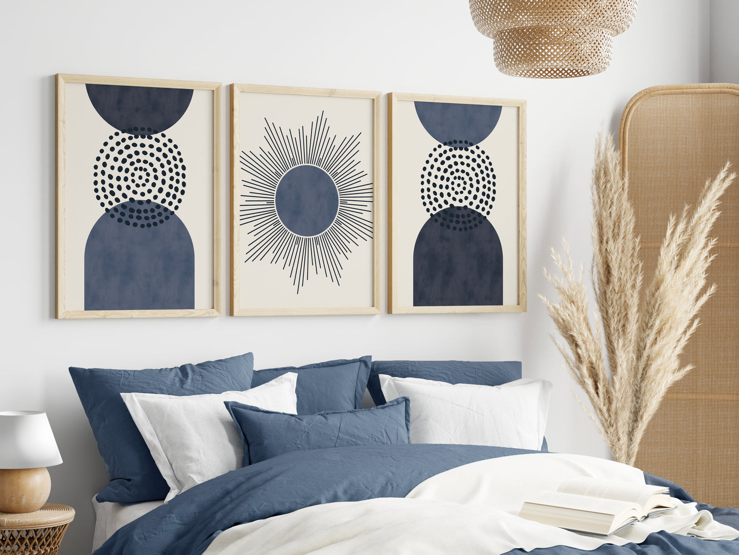 Set of 3 Blue Watercolour Boho Wall Art Prints