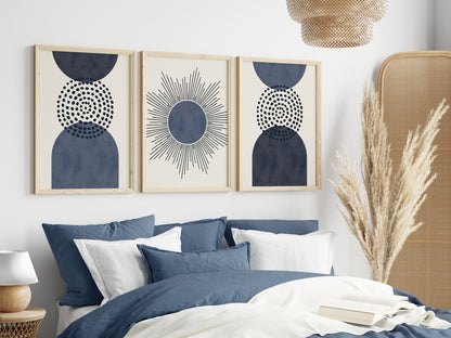 Set of 3 Blue Watercolour Boho Wall Art Prints