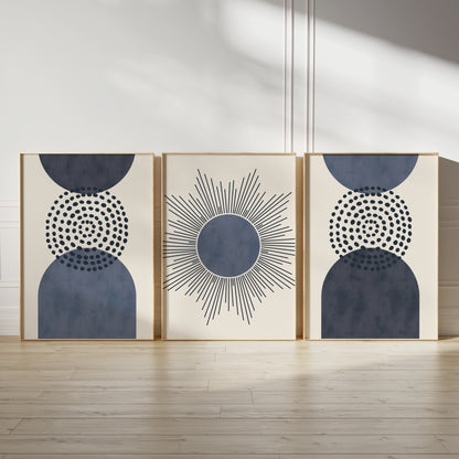 Set of 3 Blue Watercolour Boho Wall Art Prints