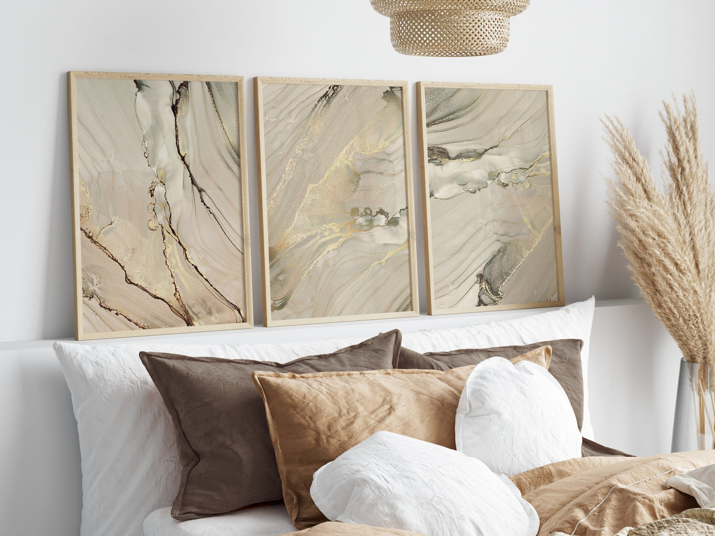 Set of 3 Gold Marble Wall Art Prints