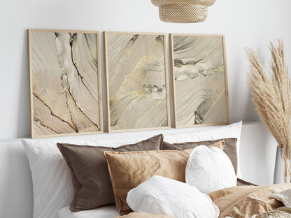 Set of 3 Gold Marble Wall Art Prints