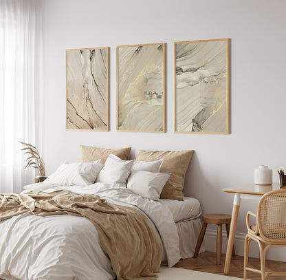 Set of 3 Gold Marble Wall Art Prints