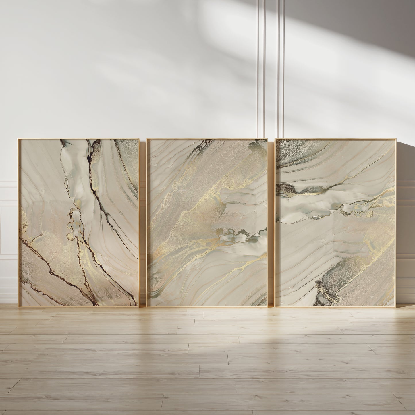 Set of 3 Gold Marble Wall Art Prints