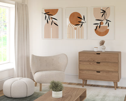 Set of 3 watercolour Orange Boho Wall Prints