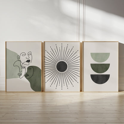 Set of 3 Green Mid Century Wall Art Prints