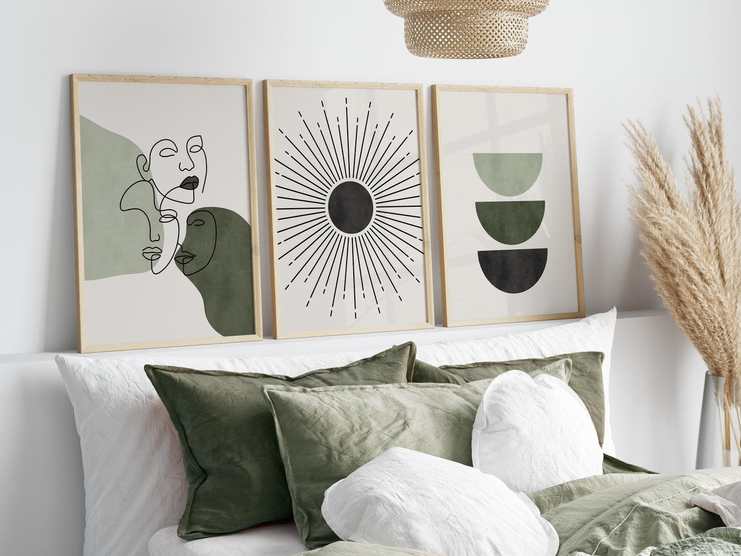 Set of 3 Green Mid Century Wall Art Prints