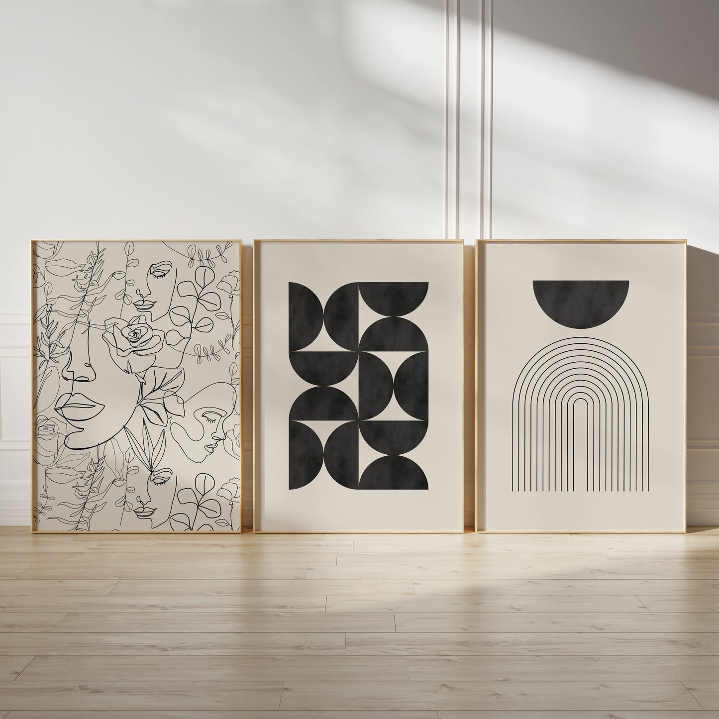 Set of 3 black and beige watercolour boho Prints