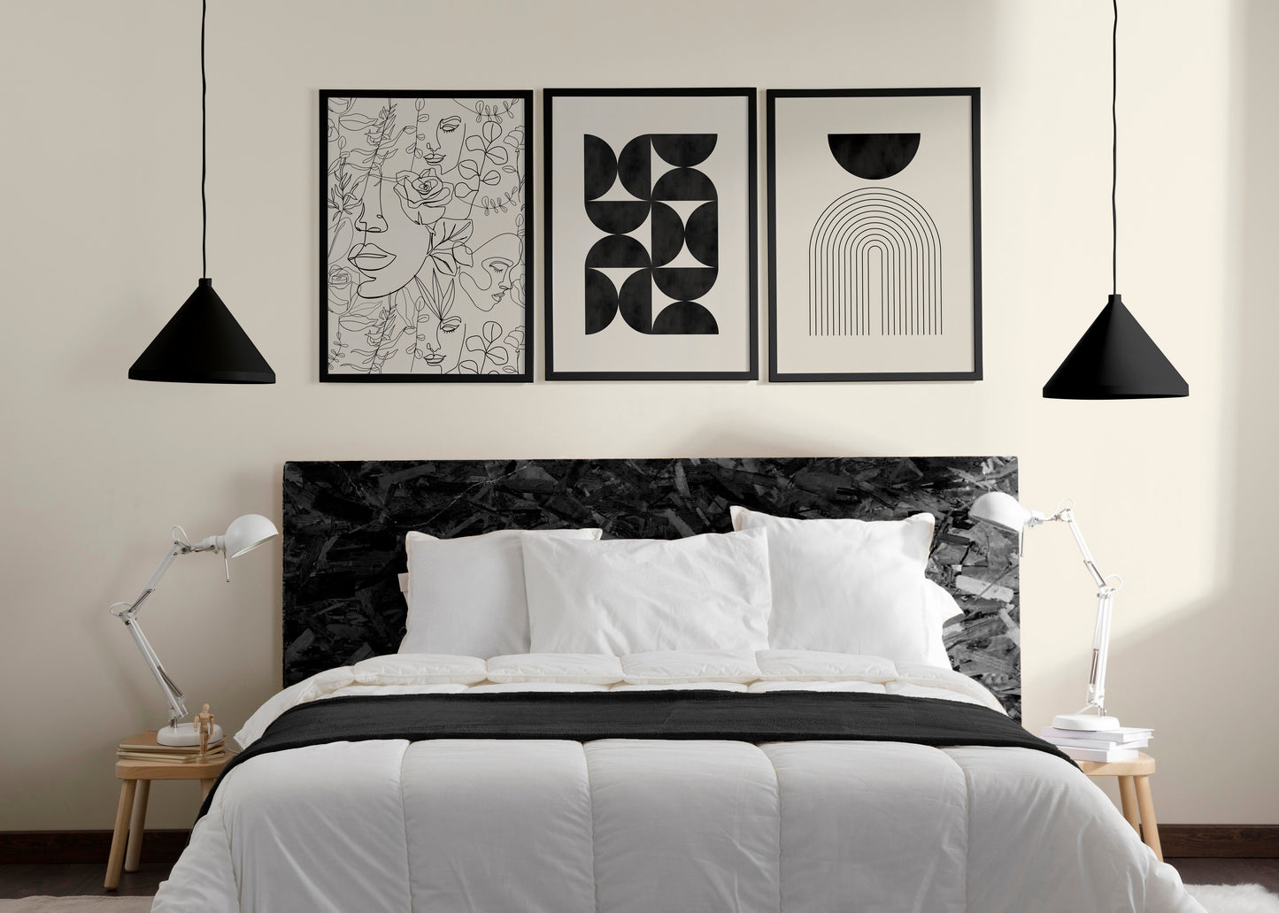 Set of 3 black and beige watercolour boho Prints