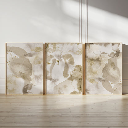 Set of 3 Beige & Gold Abstract Wall Prints