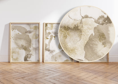 Set of 3 Beige & Gold Abstract Wall Prints
