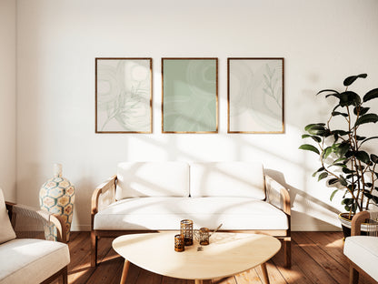 Set of 3 Circles Abstract Sage Green Wall Prints