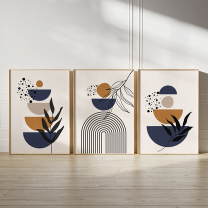 Set of 3 Navy & Rust Boho Wall Art Prints