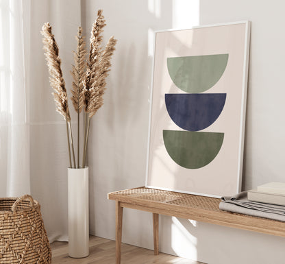 Set of 3 Green & Blue Boho Abstract Wall Art Prints