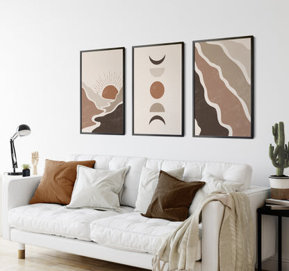 Set of 3 Brown Boho Wall Art Prints
