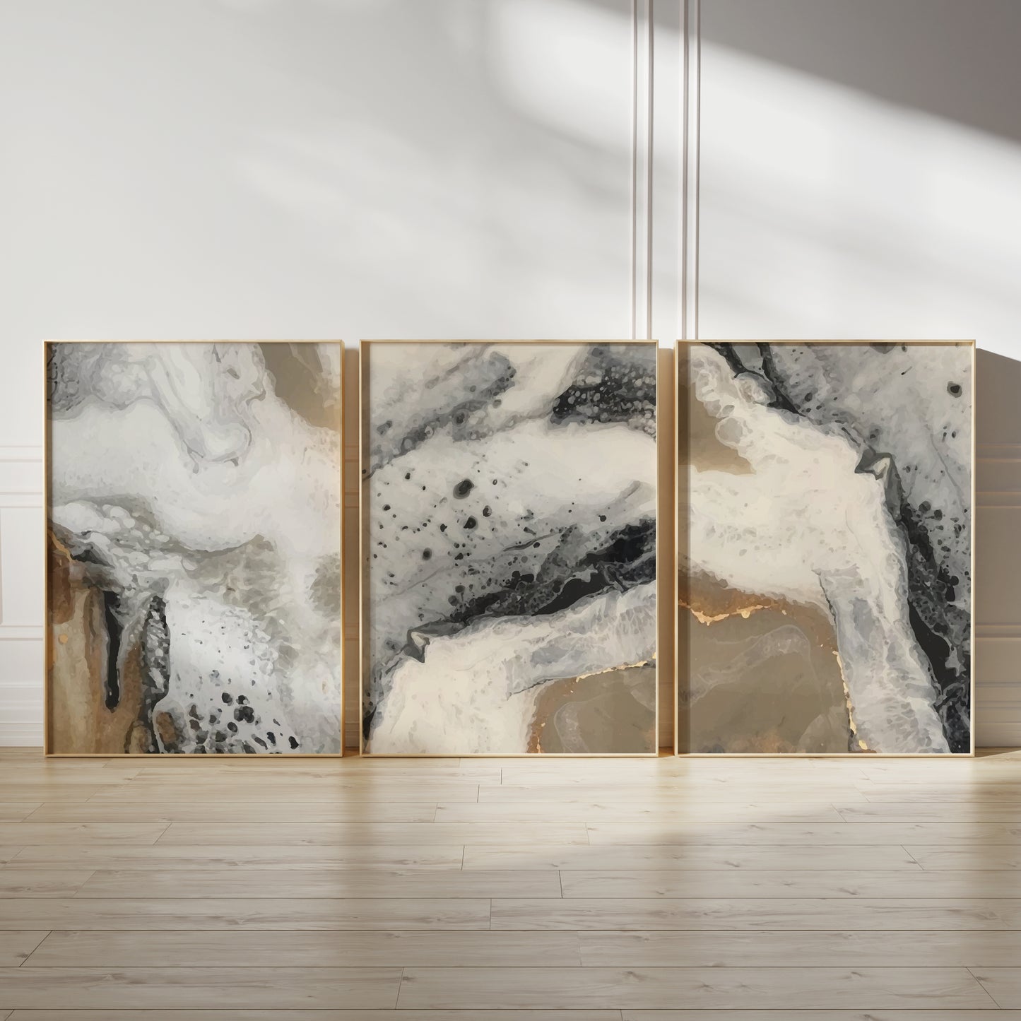 Set of 3 Bronze Abstract Wall Art Prints