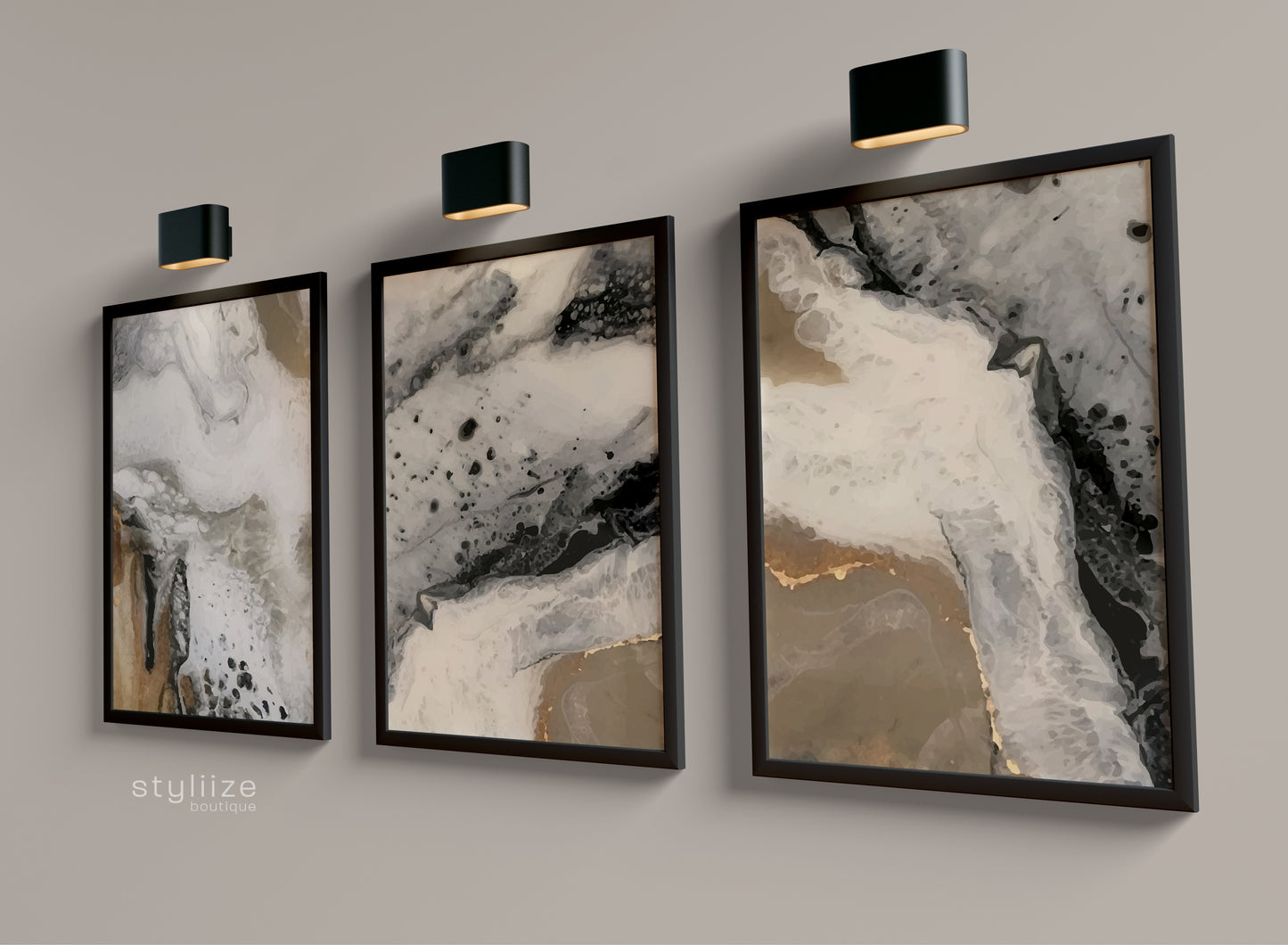 Set of 3 Bronze Abstract Wall Art Prints