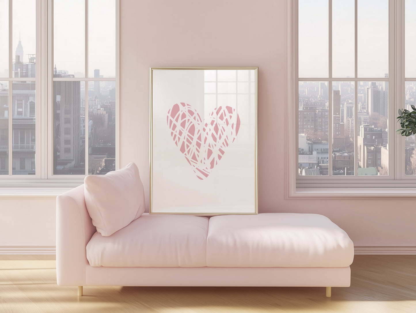Set of 2 Pink & Navy Blue Love Heart Bedroom Wall Prints