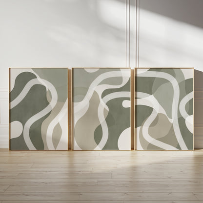 Set of 3 Sage Green Abstract Wall Art Prints