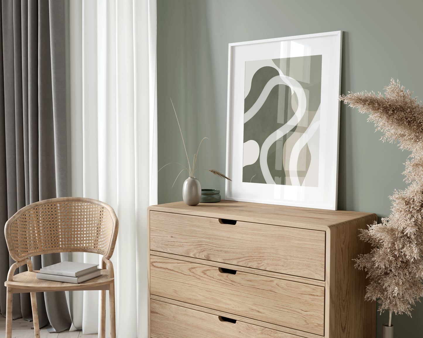 Set of 3 Sage Green Abstract Wall Art Prints