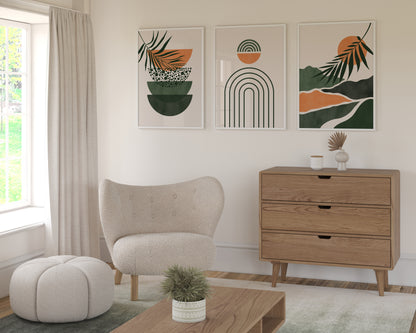 Set of 3 Green & Orange Boho Wall Art Prints