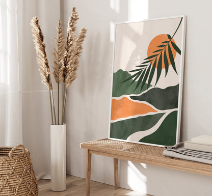 Set of 3 Green & Orange Boho Wall Art Prints