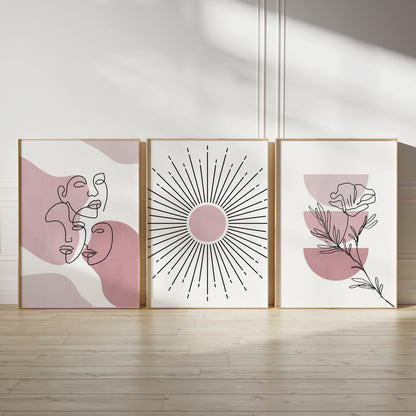 Set of 3 Pink Abstract Wall Art Prints