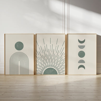 Set of 3 Sage Green & Cream Boho Wall Prints