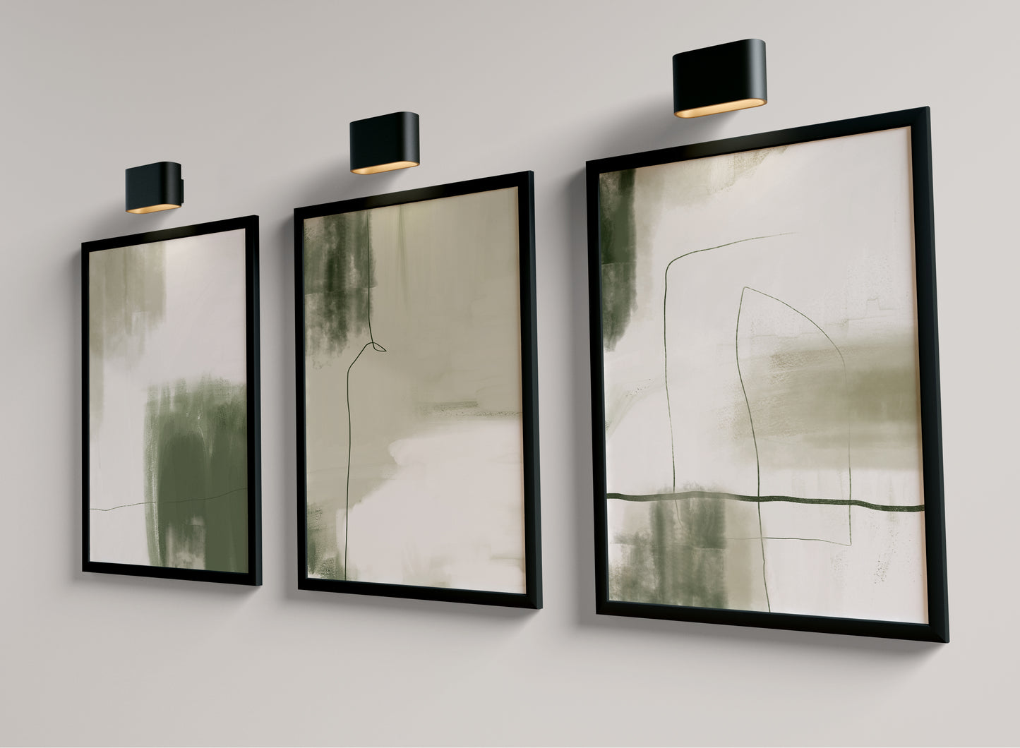 Set of 3 Olive Green Abstract Wall Art Prints