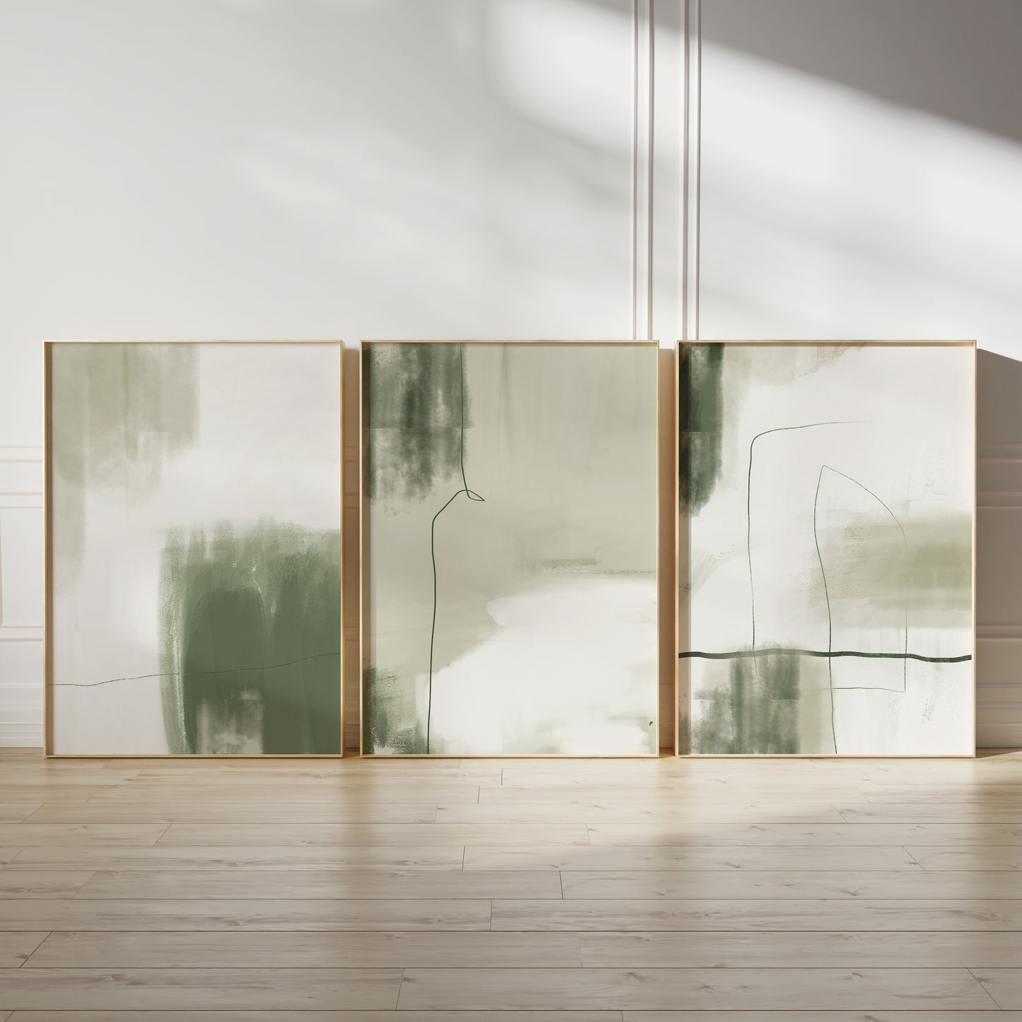 Set of 3 Olive Green Abstract Wall Art Prints