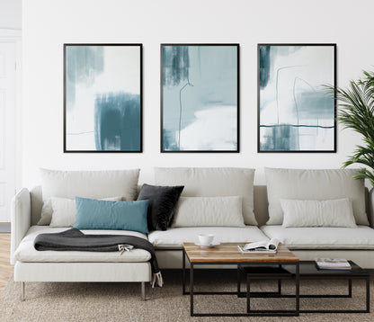 Set of 3 Blue Abstract Art Prints