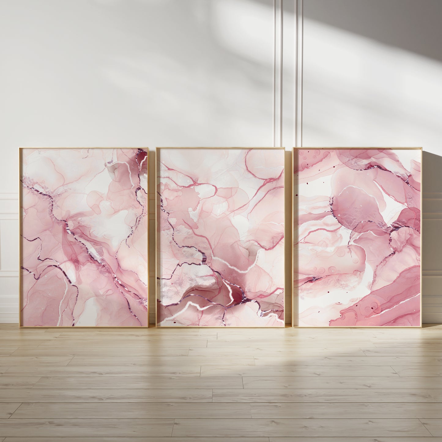 Set of 3 Pink Marble Wall Art Prints