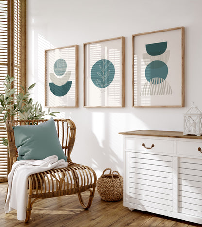Set of 3 Teal Boho Wall Prints