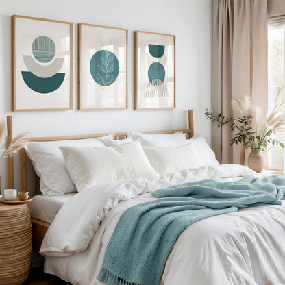 Set of 3 Teal Boho Wall Prints