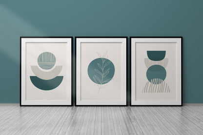 Set of 3 Teal Boho Wall Prints