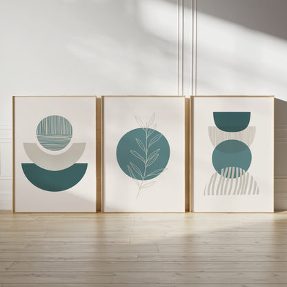 Set of 3 Teal Boho Wall Prints