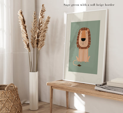 Set of 3 sage green safari animal Nursery Wall Art Prints