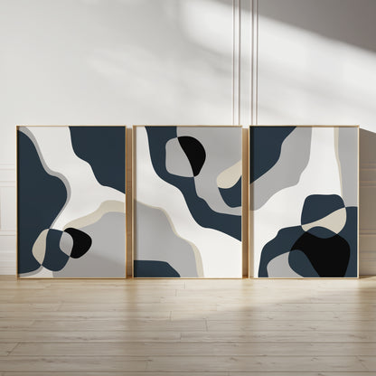 Set of 3 Blue & Grey Abstract Art Prints