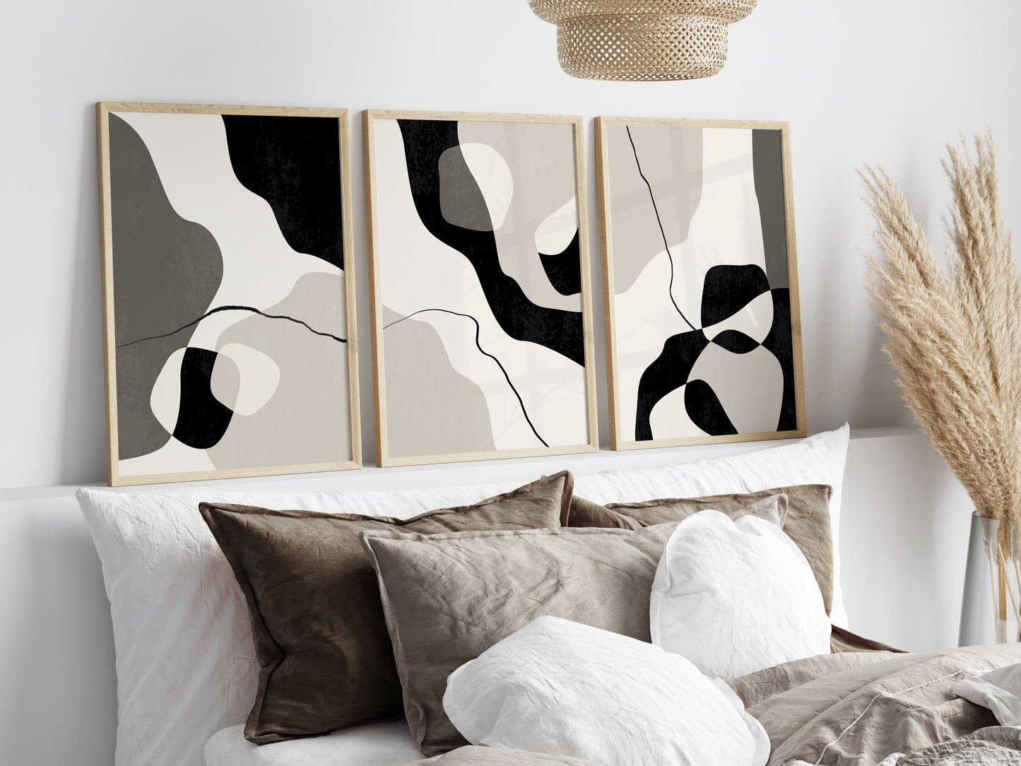 Set of 3 Taupe Abstract Wall Art Prints