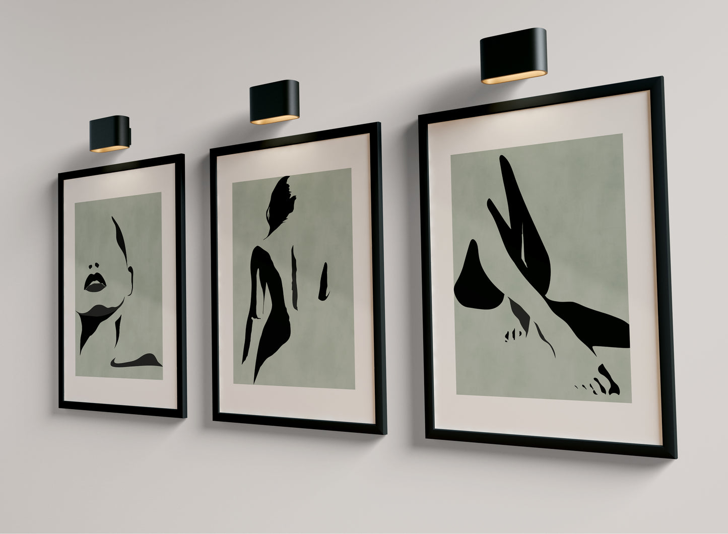Set of 3 Green Abstract Women Wall Art Prints