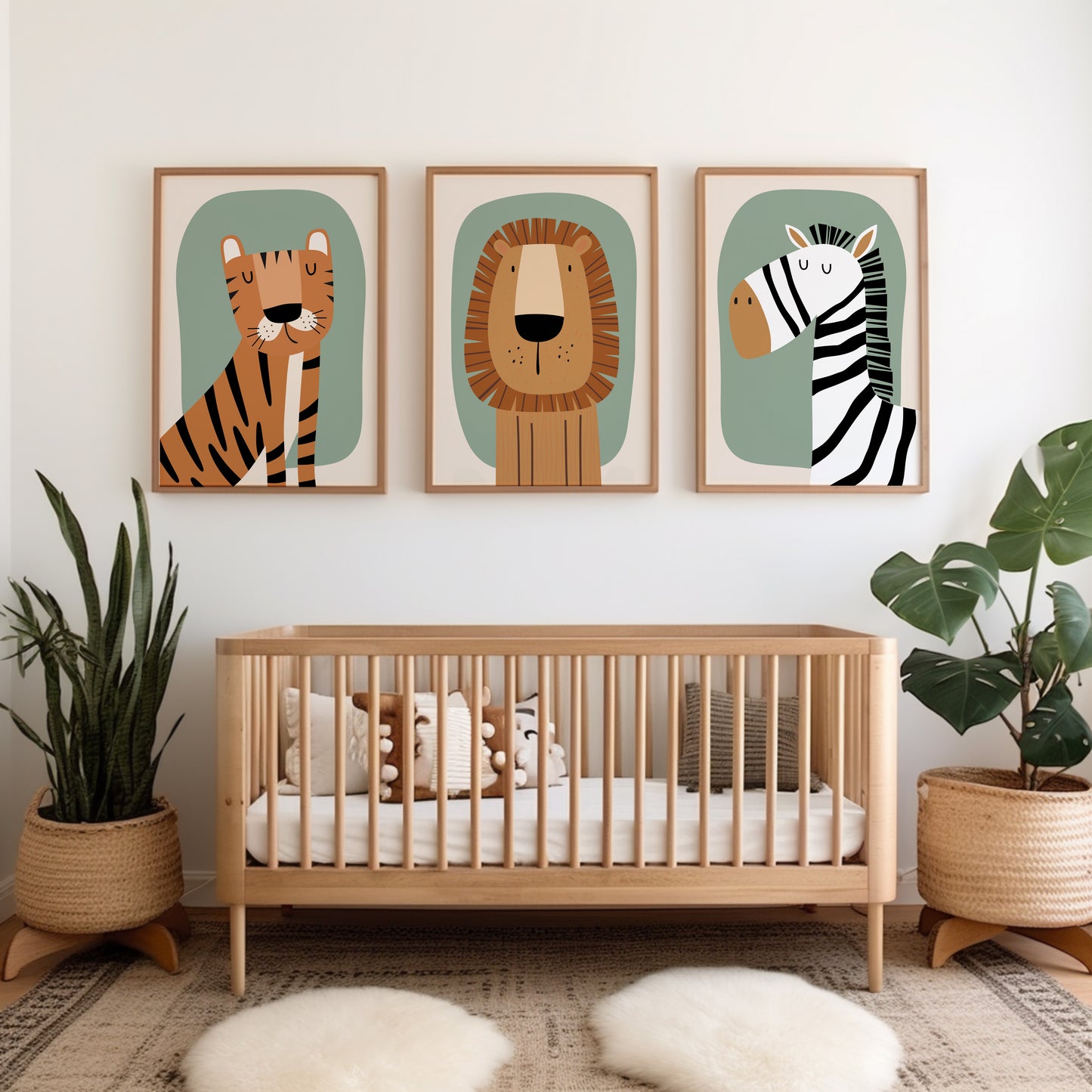 Set of 3 sage green jungle safari Nursery Wall Prints