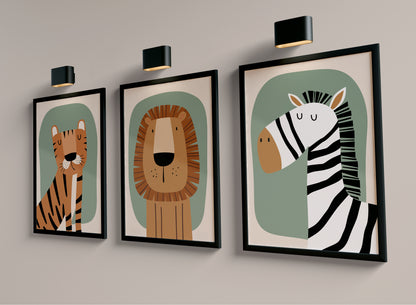 Set of 3 sage green jungle safari Nursery Wall Prints