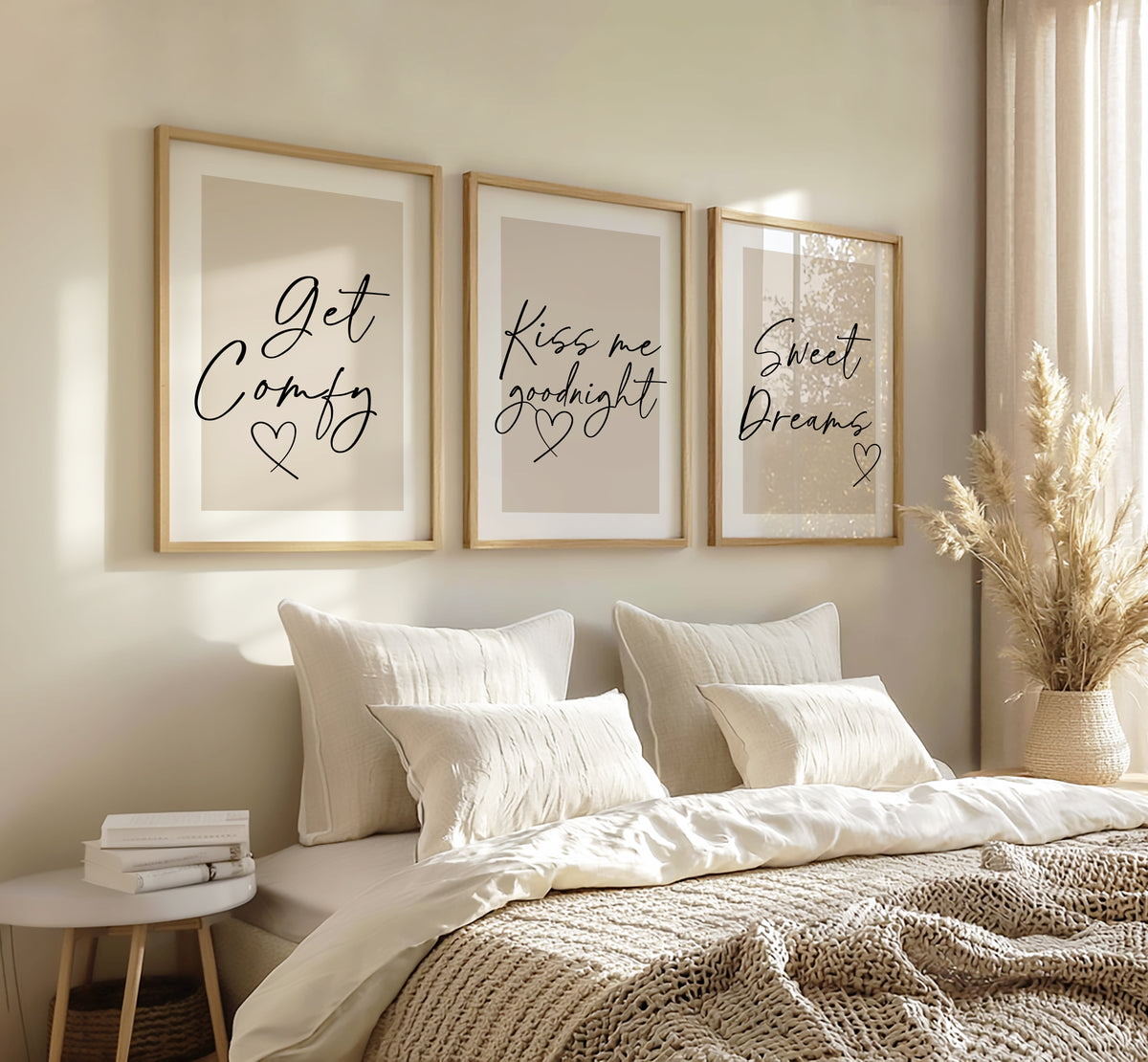 Set of 3 Beige Bedroom Prints - 16x20"