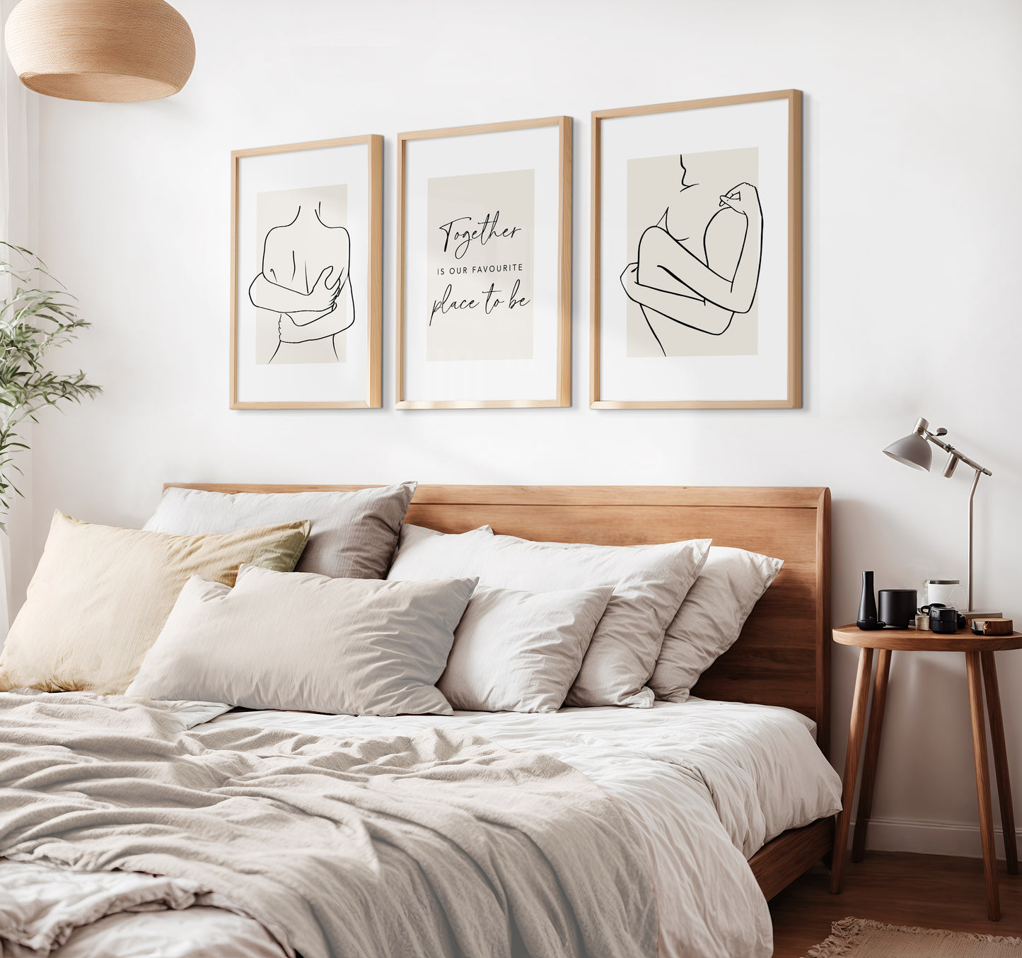 Set of 3 light Beige Couples Bedroom Wall Prints