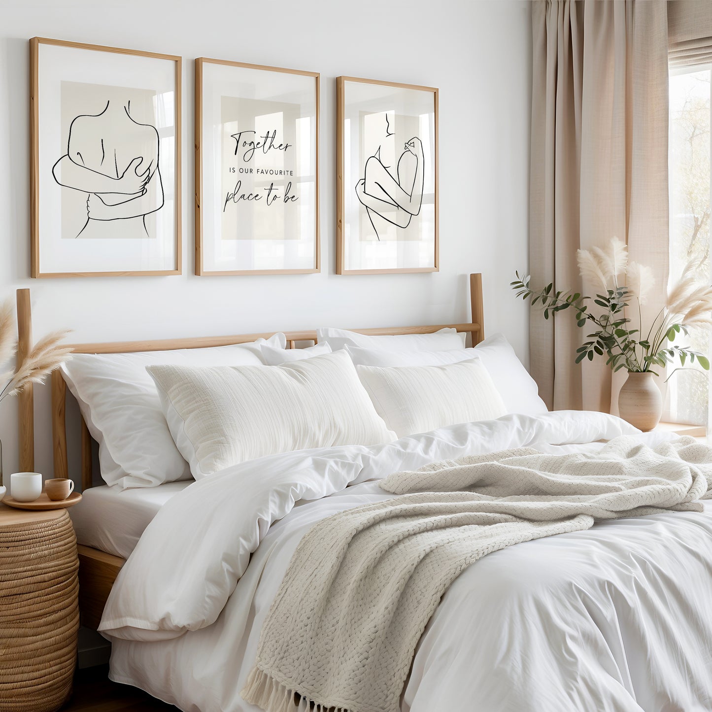 Set of 3 light Beige Couples Bedroom Wall Prints