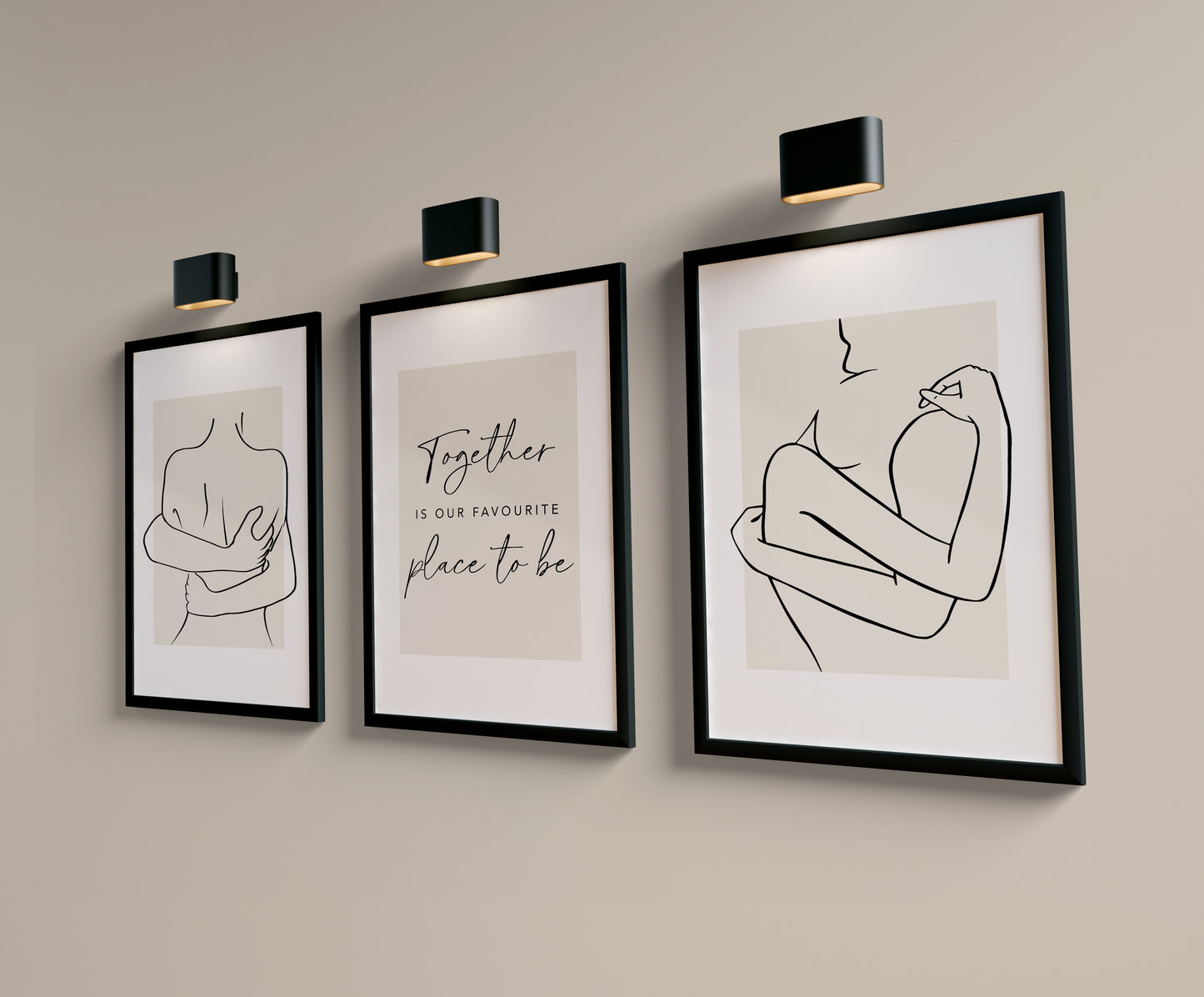Set of 3 light Beige Couples Bedroom Wall Prints