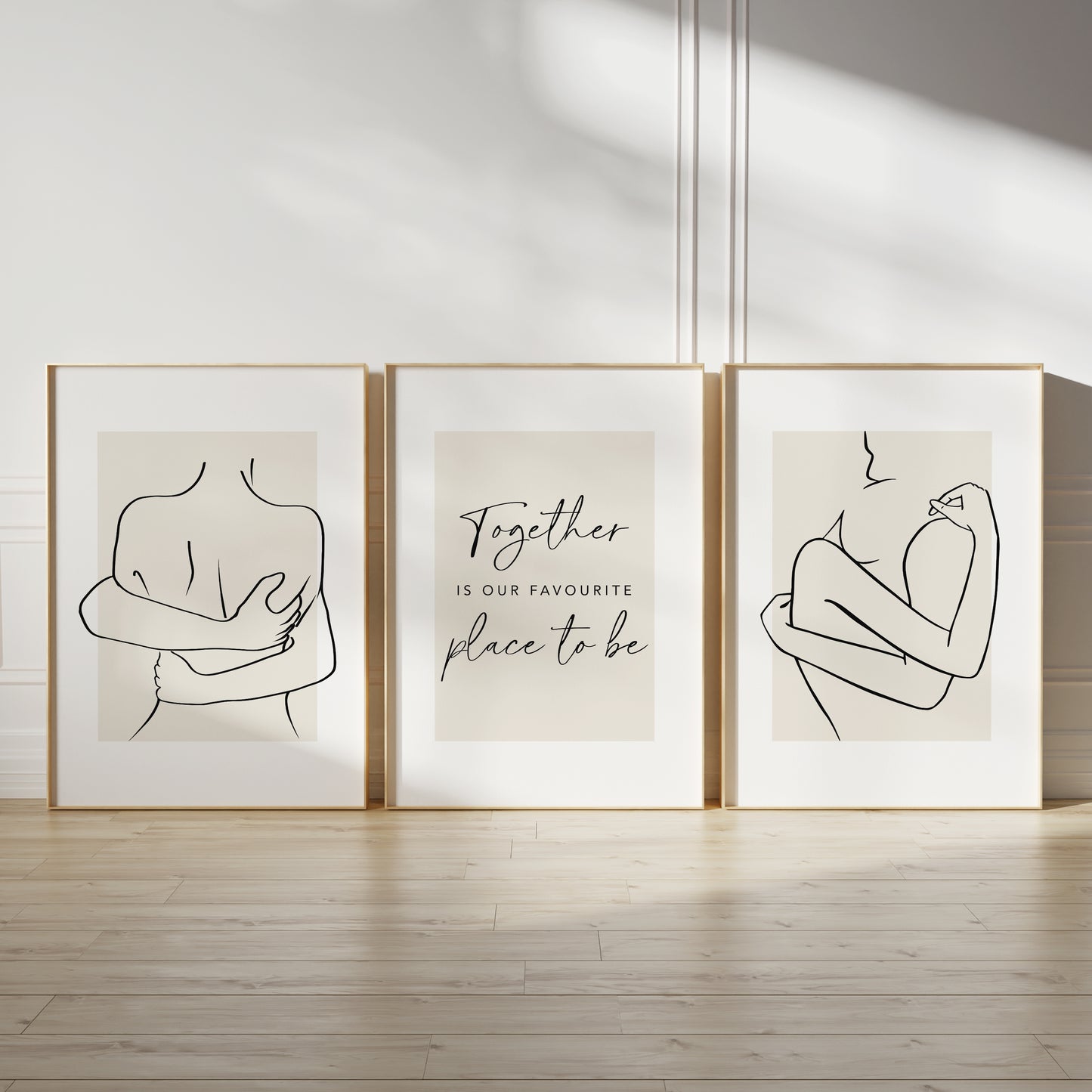 Set of 3 light Beige Couples Bedroom Wall Prints