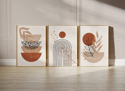Set of 3 Terracotta Boho Wall Art Prints