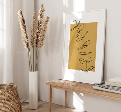 Set of 3 Mustard Botanical Wall Art Prints