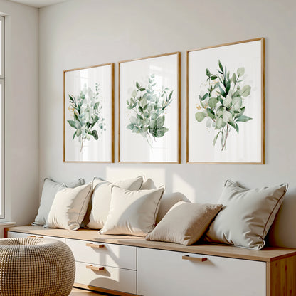 Set of 3 sage green plant wall art prints